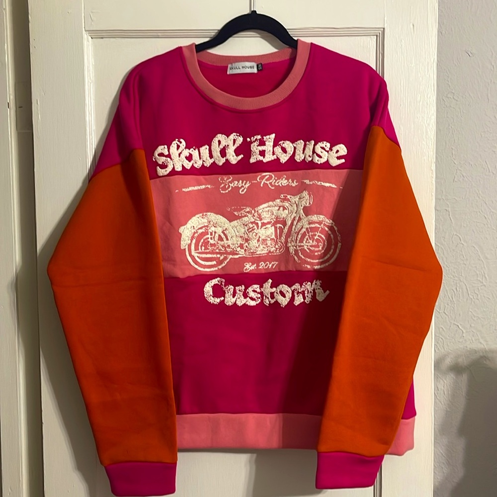 One of a Kind Skull House Color Blocking Biker Babe Sweatshirt